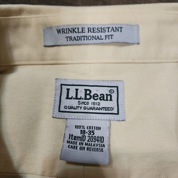 L.L. Bean Men's Yellow Button Down Long Sleeve Shirt 18/35 2331 - Picture 4 of 7
